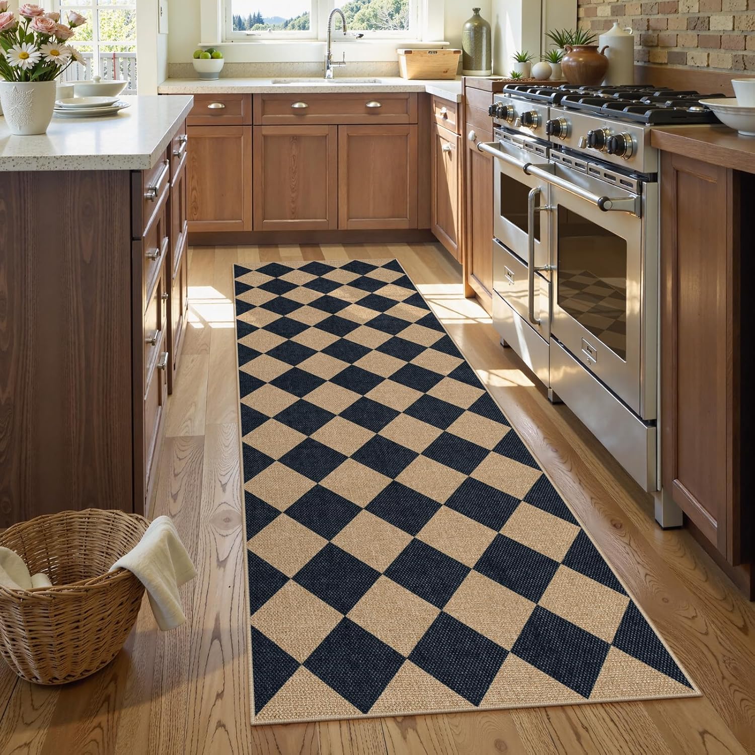 Lahome Checkered Jute Look Runner Rug 2x8 Non Slip Washable