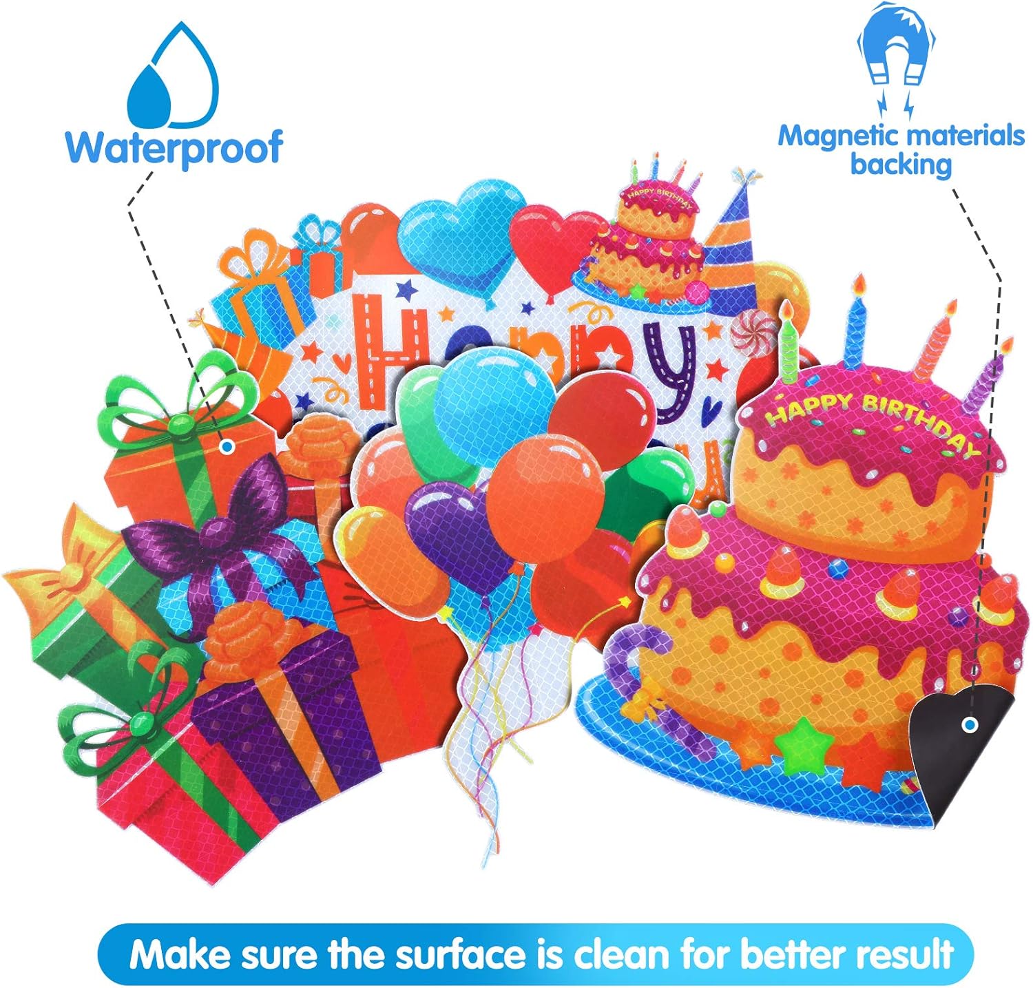 4 Piece Birthday Car Magnets with Reflective Design