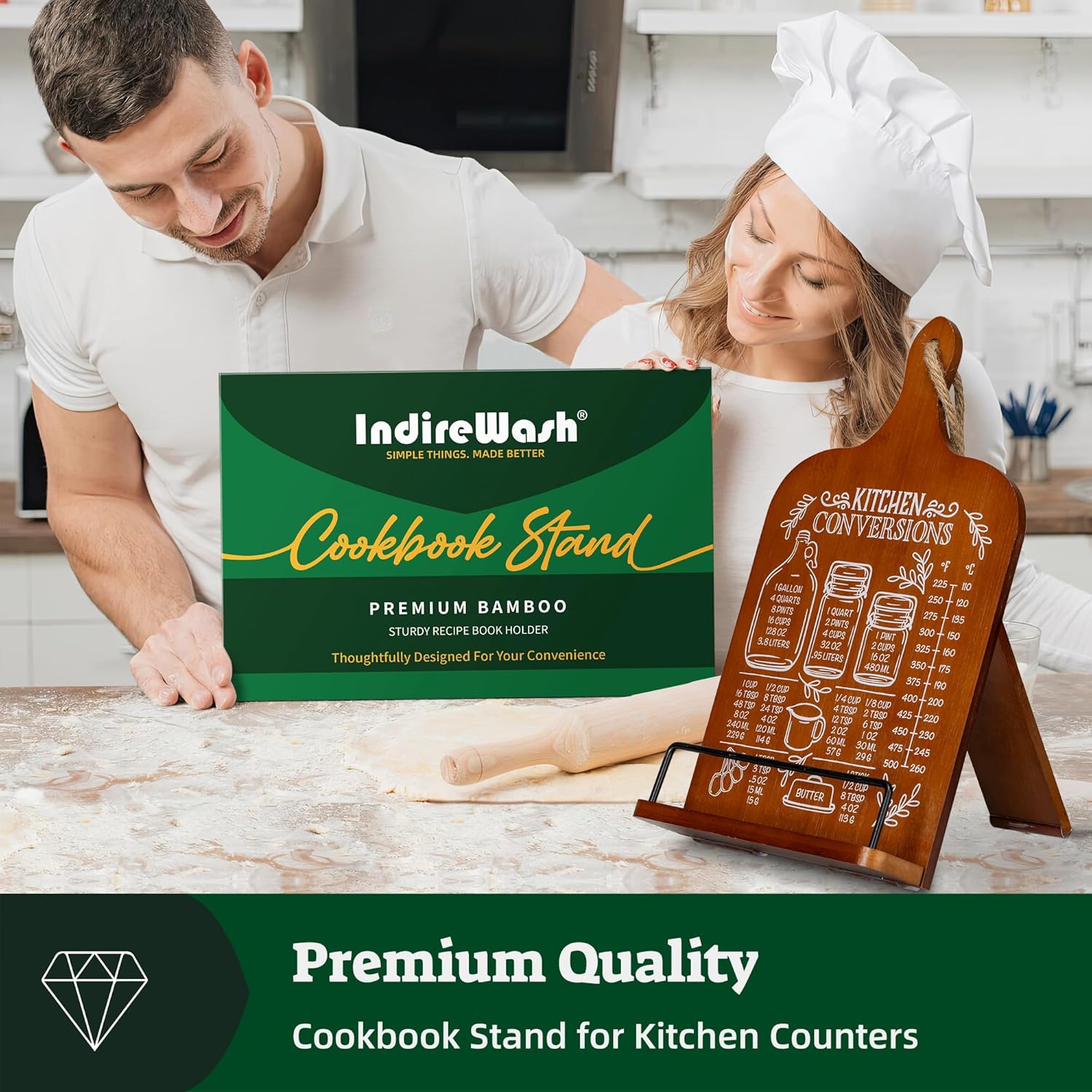 Happy Marriage Bamboo Cutting Board with Cookbook Stand