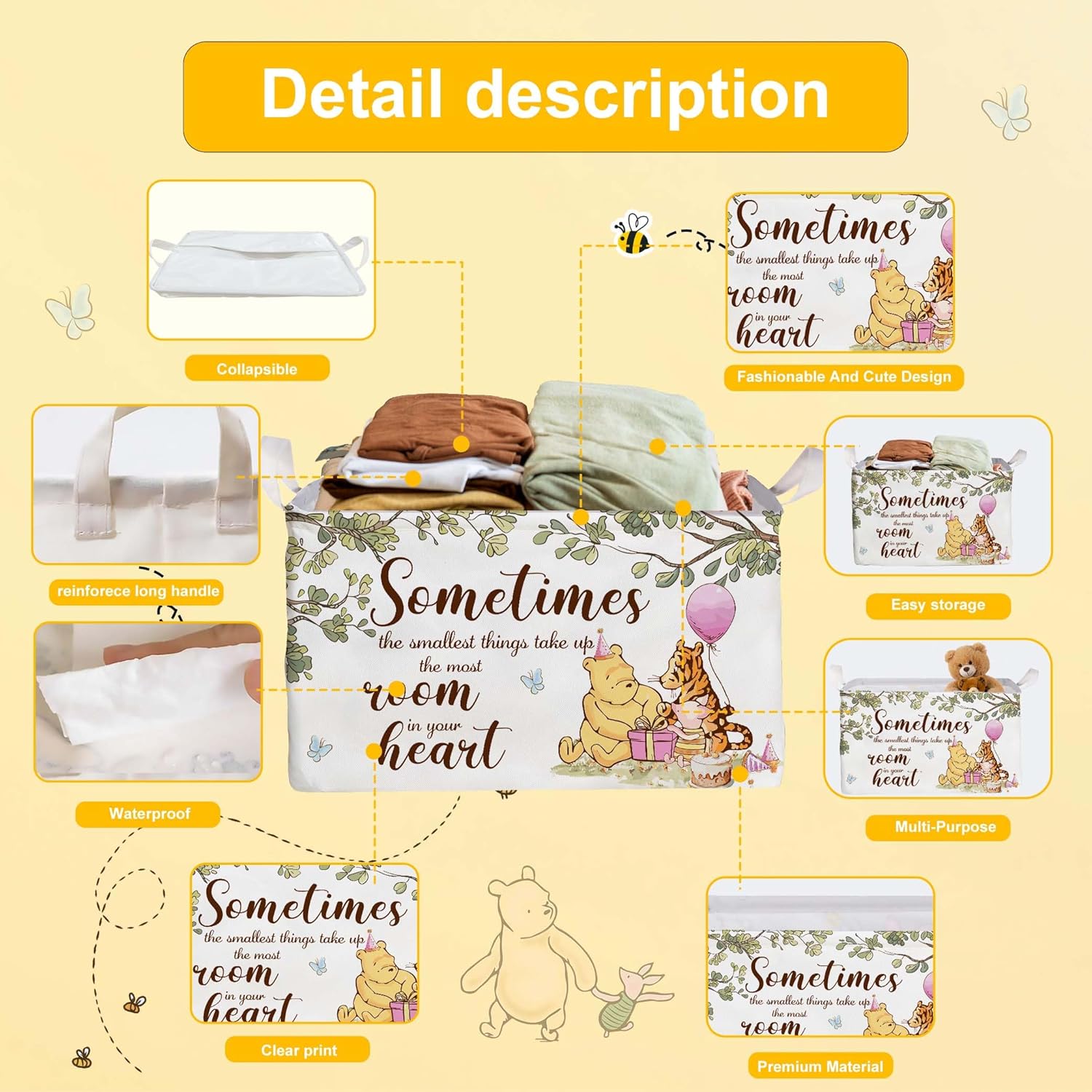 Winnie the Pooh Baby Storage Basket with Waterproof PE Coating