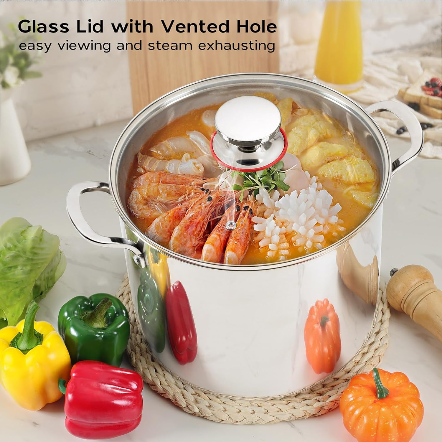 12 Quart Stock Pot with Lid 1810 Stainless Steel