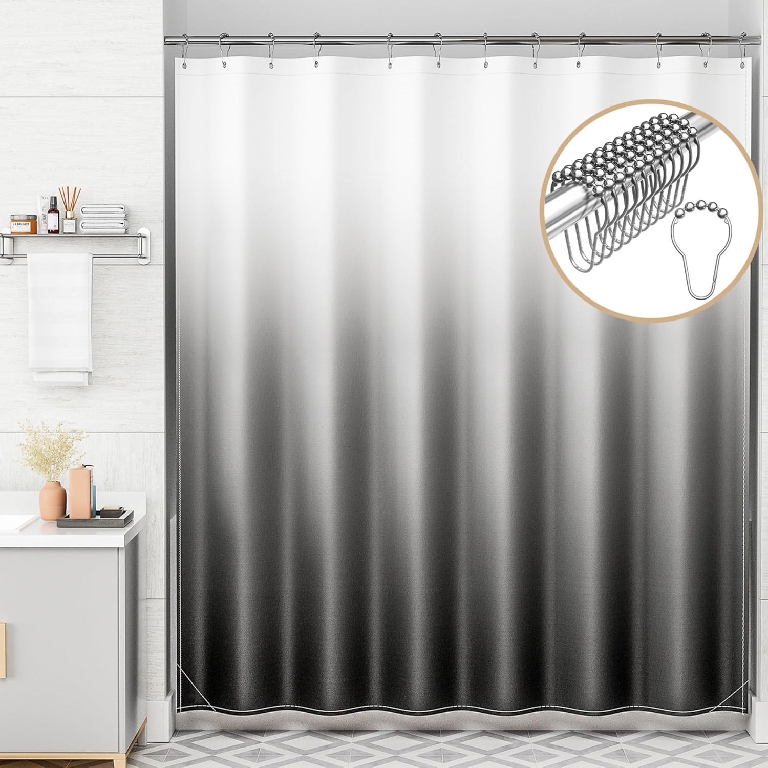 AmazerBath Shower Curtain Set with 12 Hooks