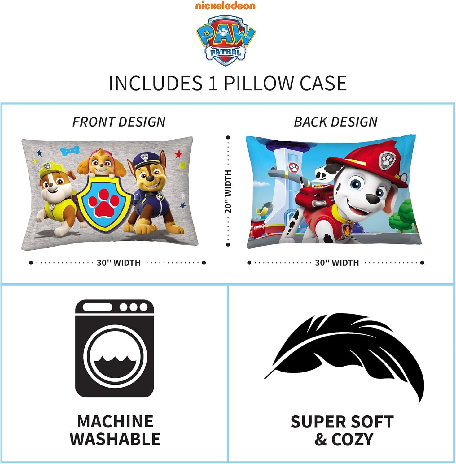 Franco Kids Bedding Super Soft Microfiber Reversible Pillowcase 20x30 Paw Patrol