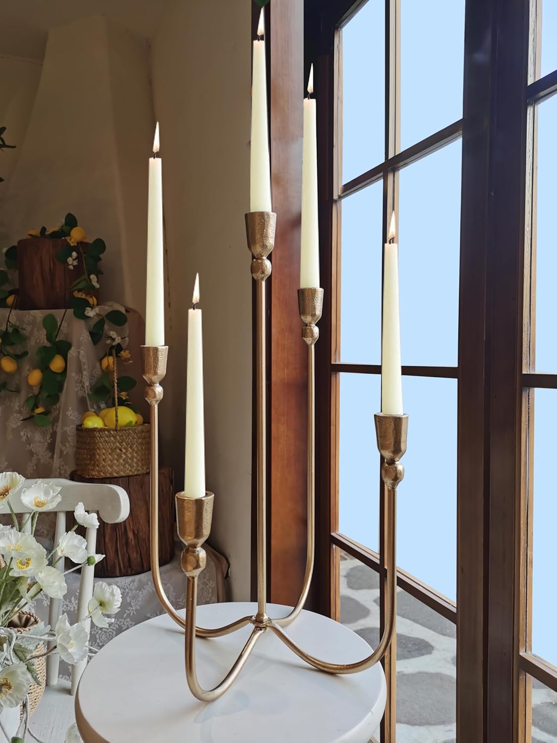Iron Tabletop Candelabra with Brass Finish