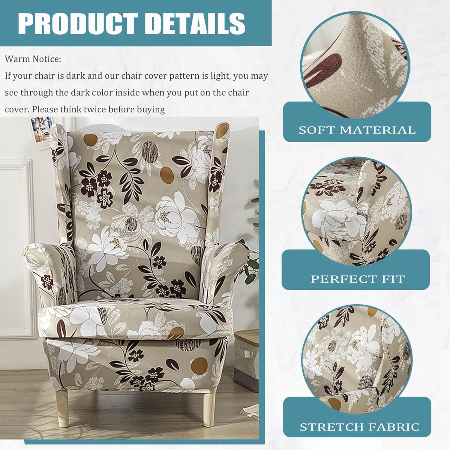 RUIBOBB Wingback Chair Covers 2 Piece Set Brown