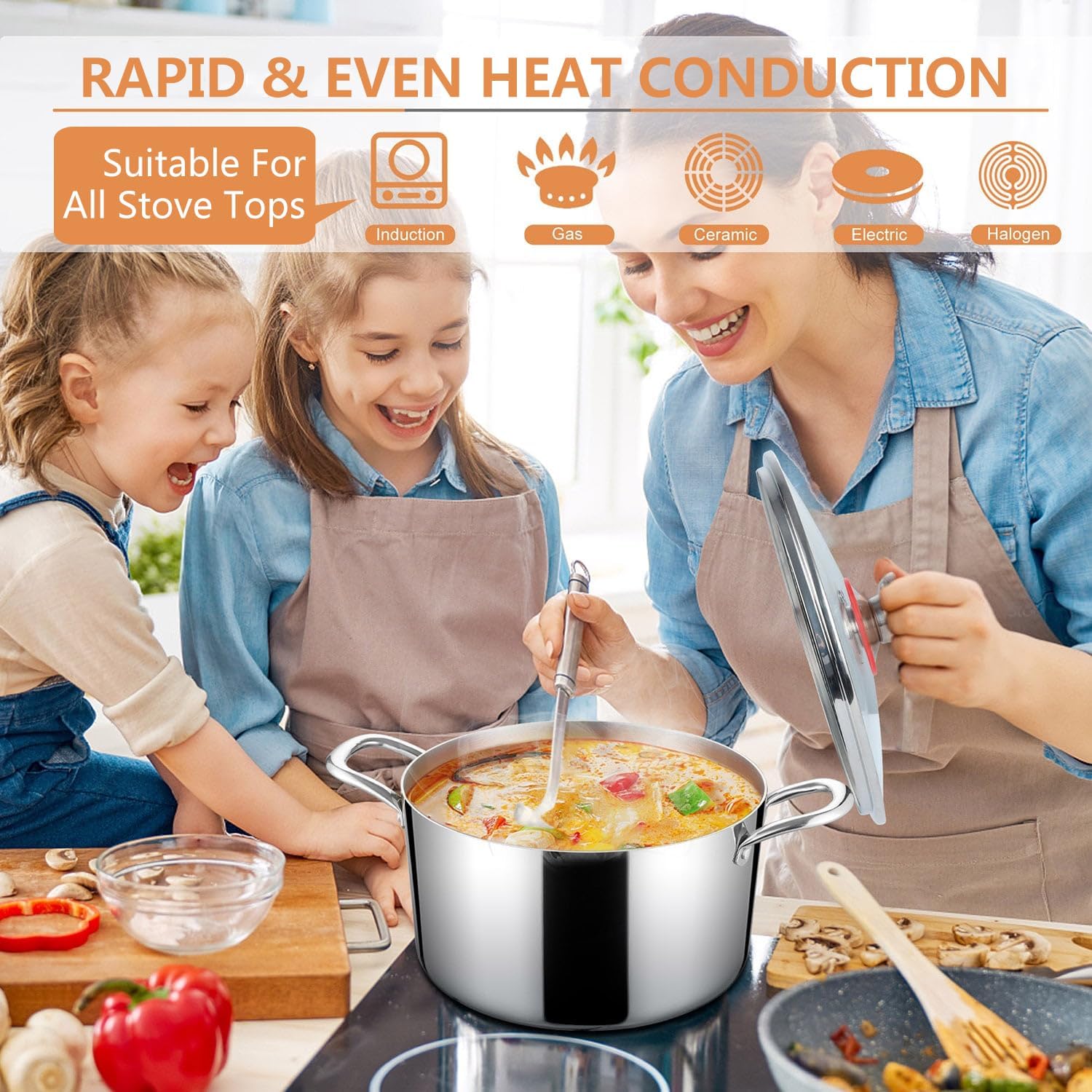 8 Qt Stainless Steel Stock Pot with Glass Lid
