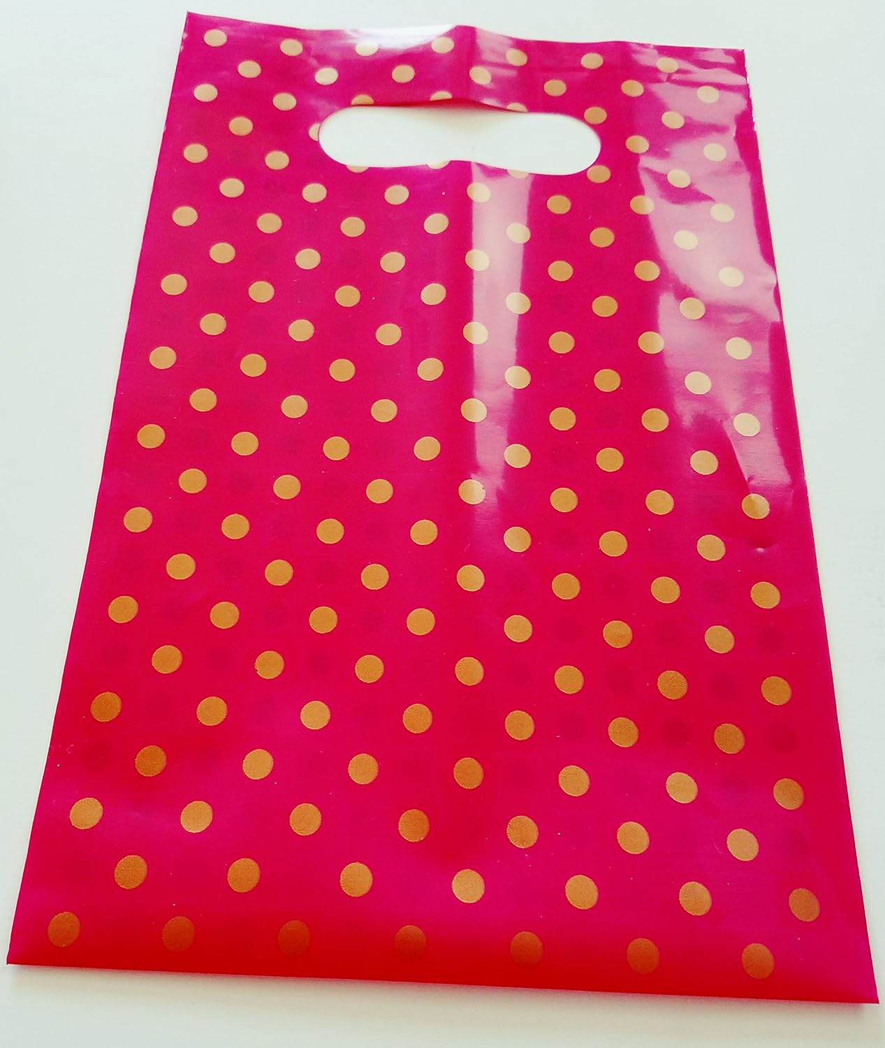 Pink Handle Favor Bags with Gold Polka Dots