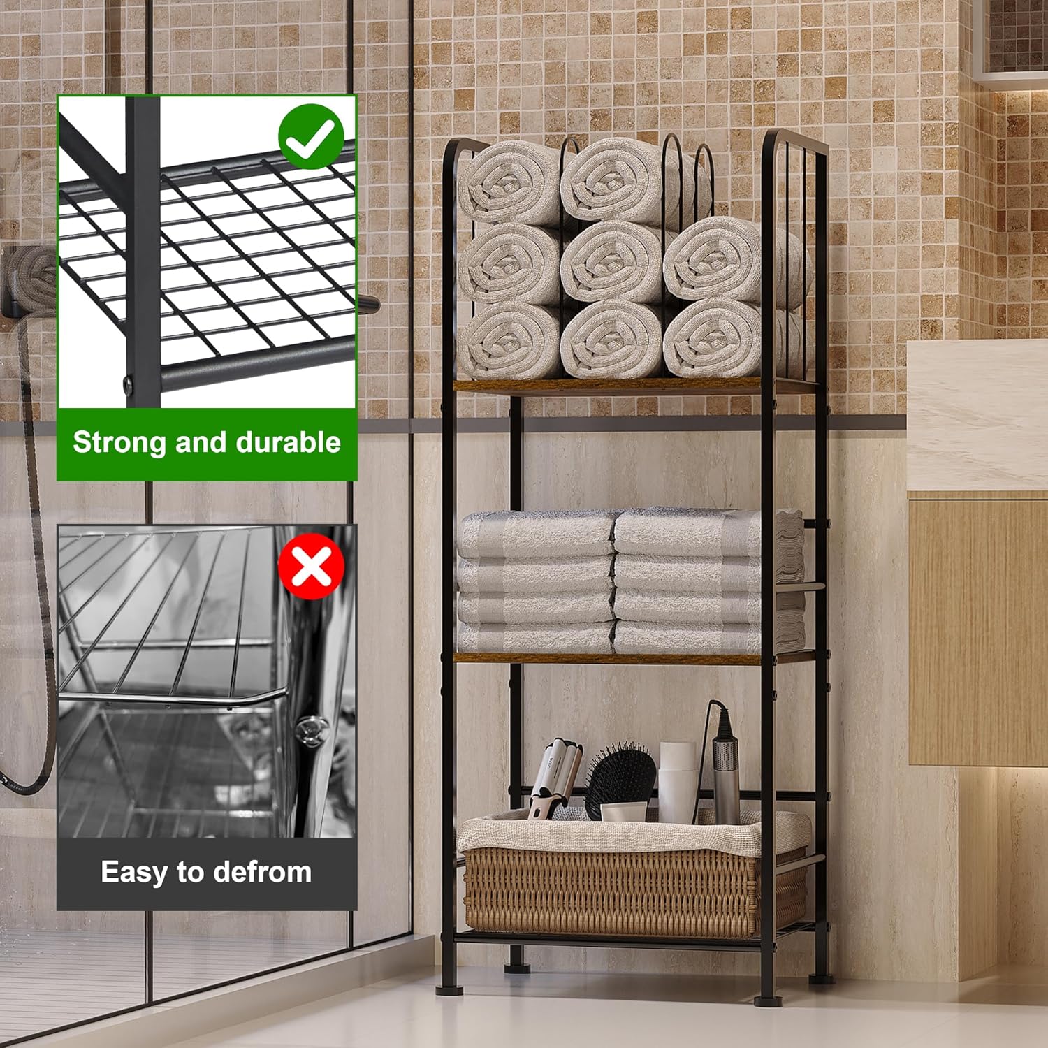 Durable 3-Tier Metal Towel Rack for Bathroom and Pool