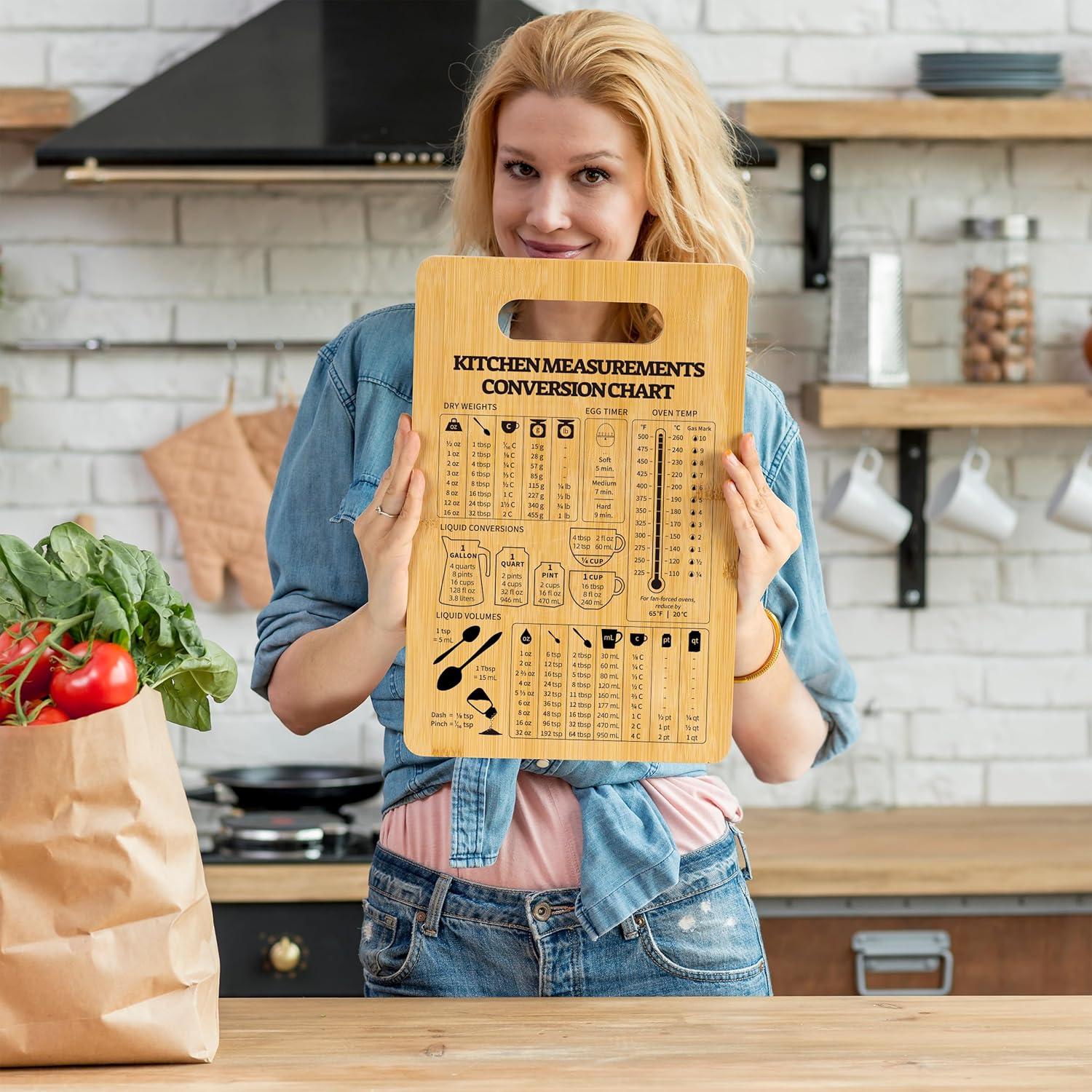Bamboo Cutting Board with Conversion Chart and Cookbook Stand