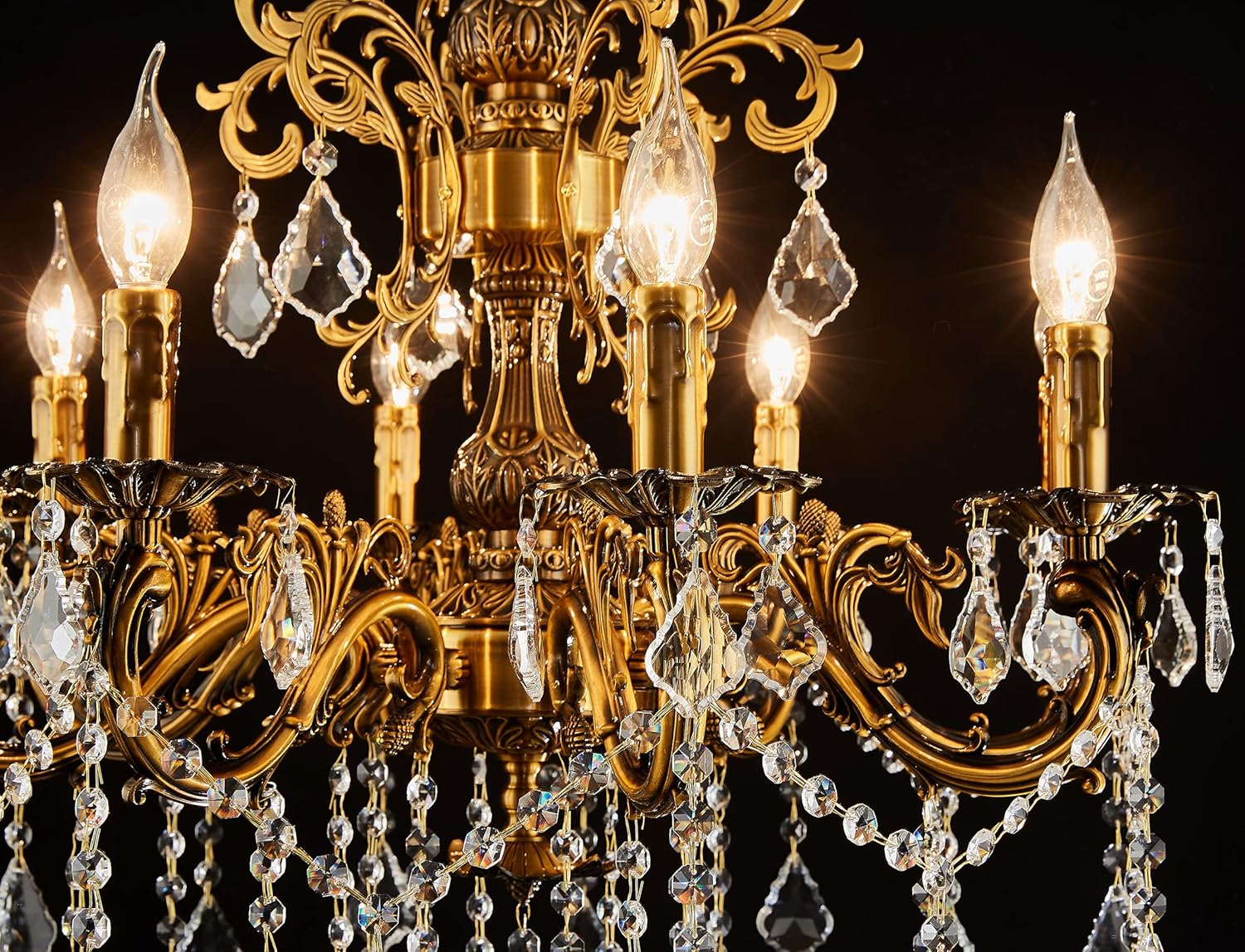 8 Light Candle-Style Crystal Chandelier with Antique Gold Finish