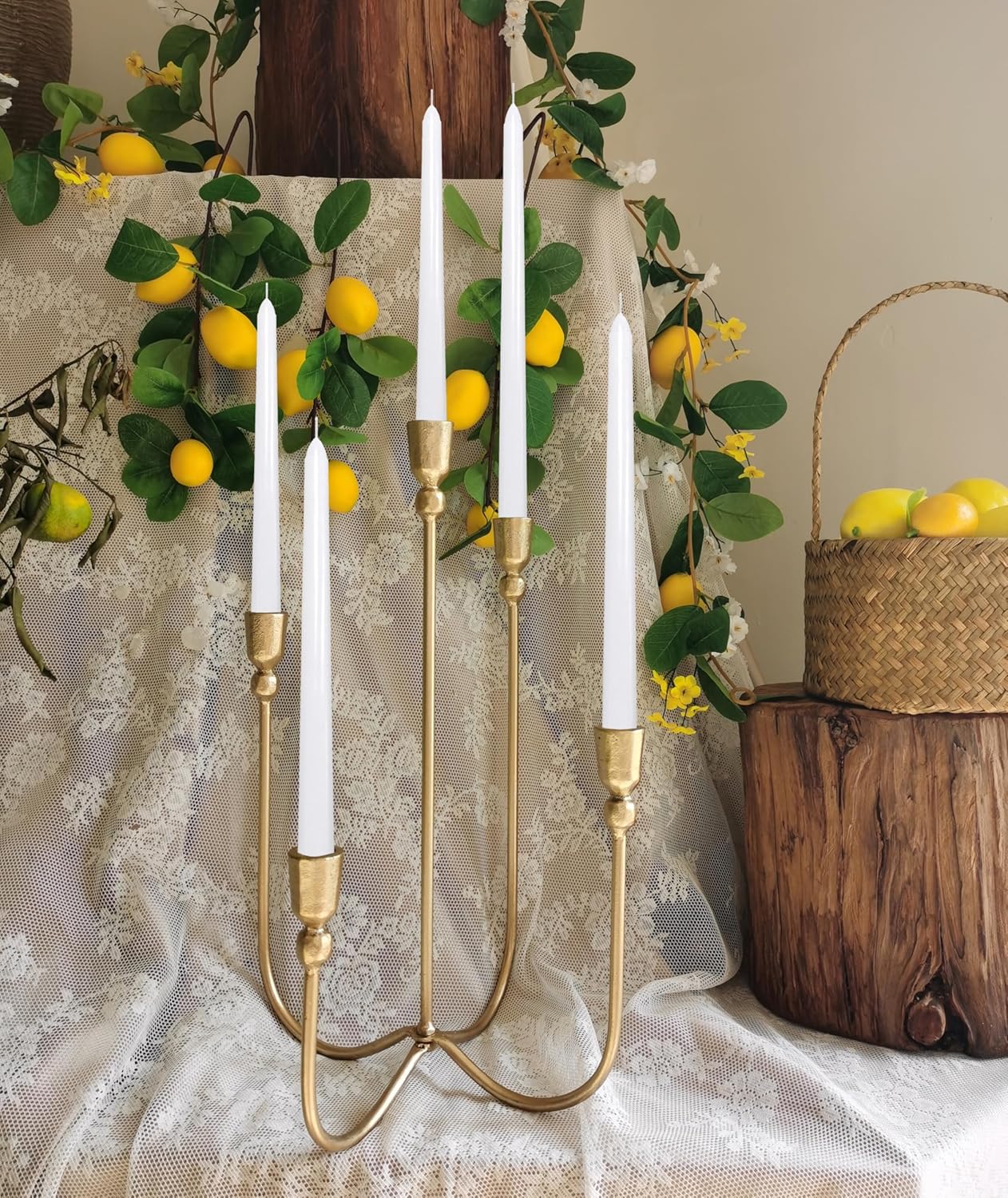 Iron Tabletop Candelabra with Brass Finish