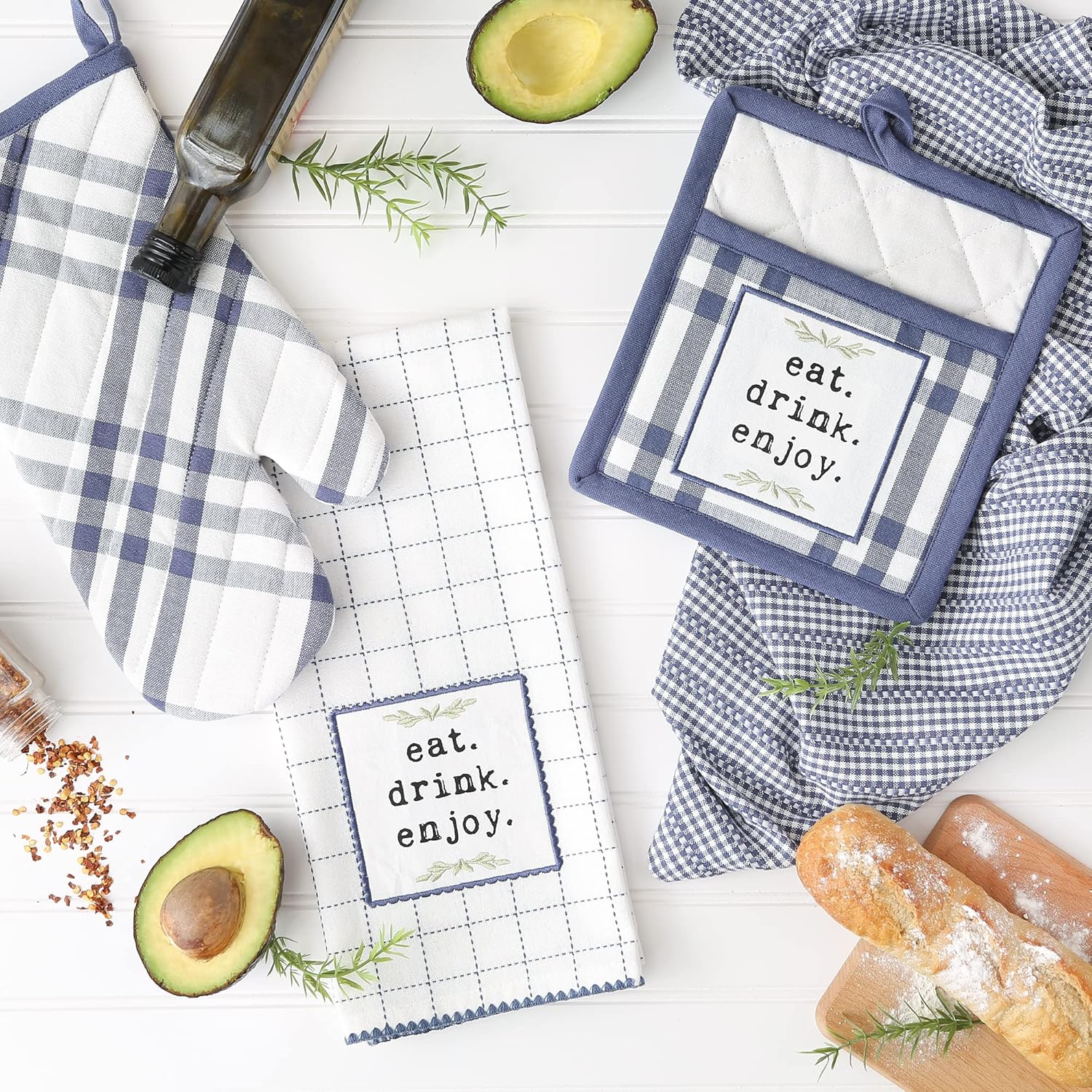 DII French Blue Kitchen Towel Set 4 Count