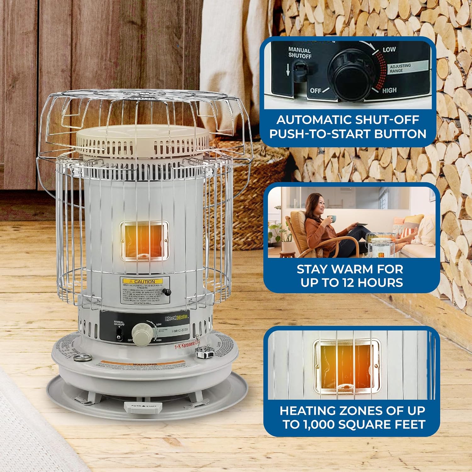 HeatMate HMC-23K Kerosene Heater 23500 BTU White Cordless