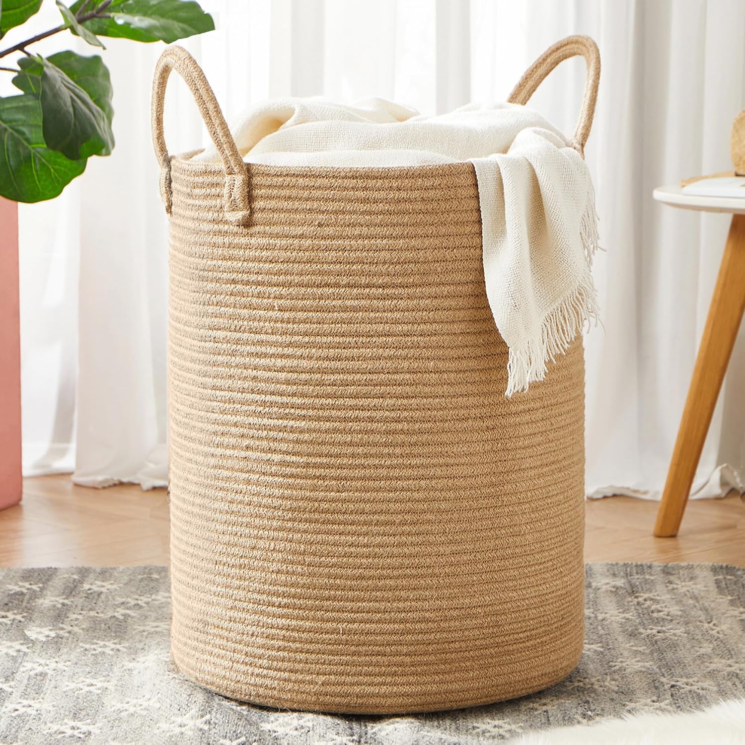 62L Jute Woven Laundry Basket for Baby Nursery Kids Room