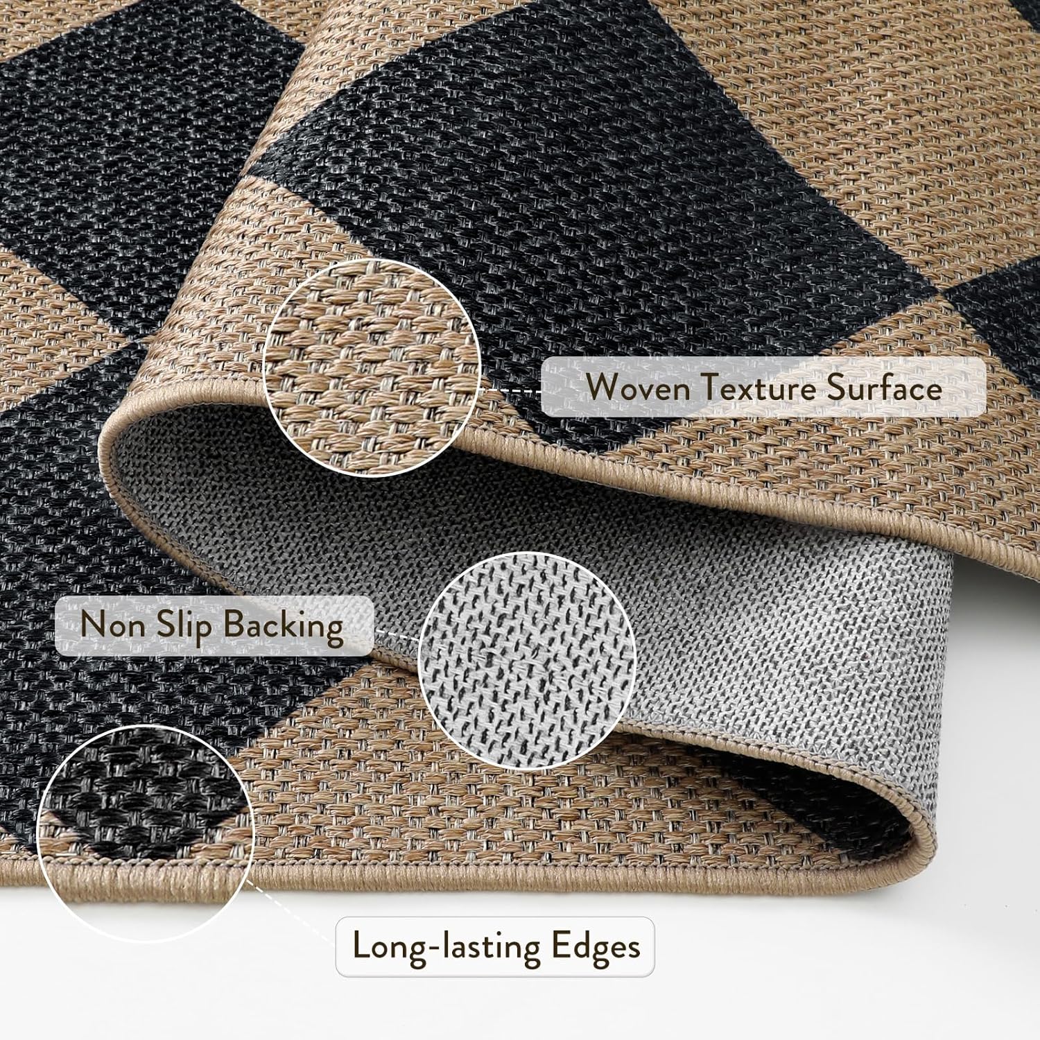 Lahome Checkered Jute Look Runner Rug 2x8 Non Slip Washable