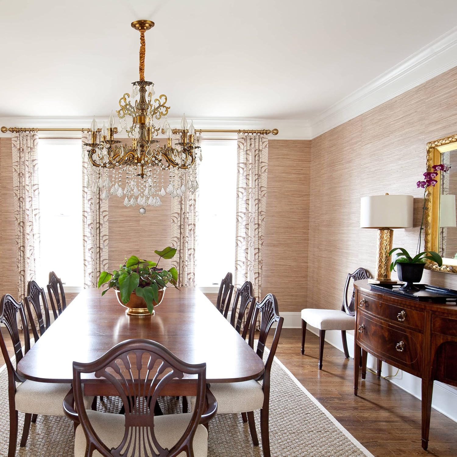 8 Light Candle-Style Crystal Chandelier with Antique Gold Finish