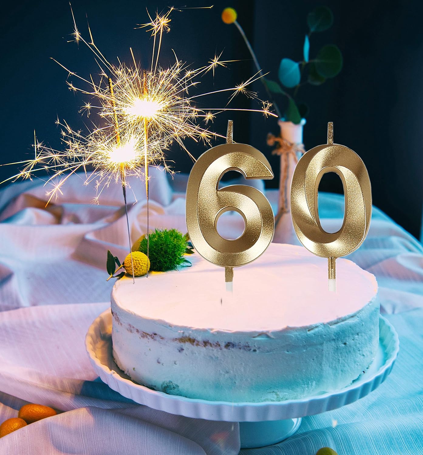 Bailym 60th Birthday Gold Number Candles Cake Topper