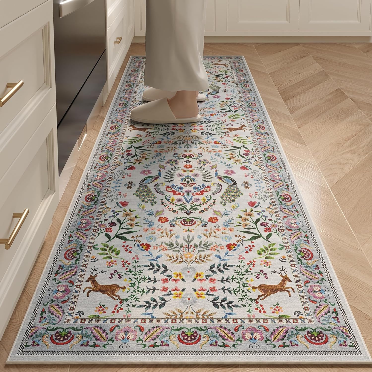 Rugcomf Floral Washable Kitchen Runner Rug 26x8