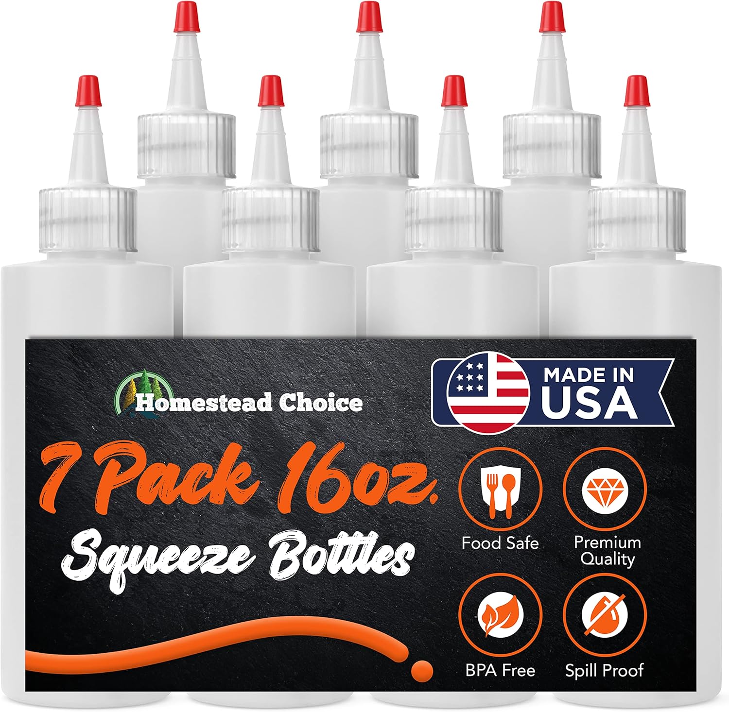 Homestead Choice 7 Pack Condiment Squeeze Bottles 16oz BPA Free