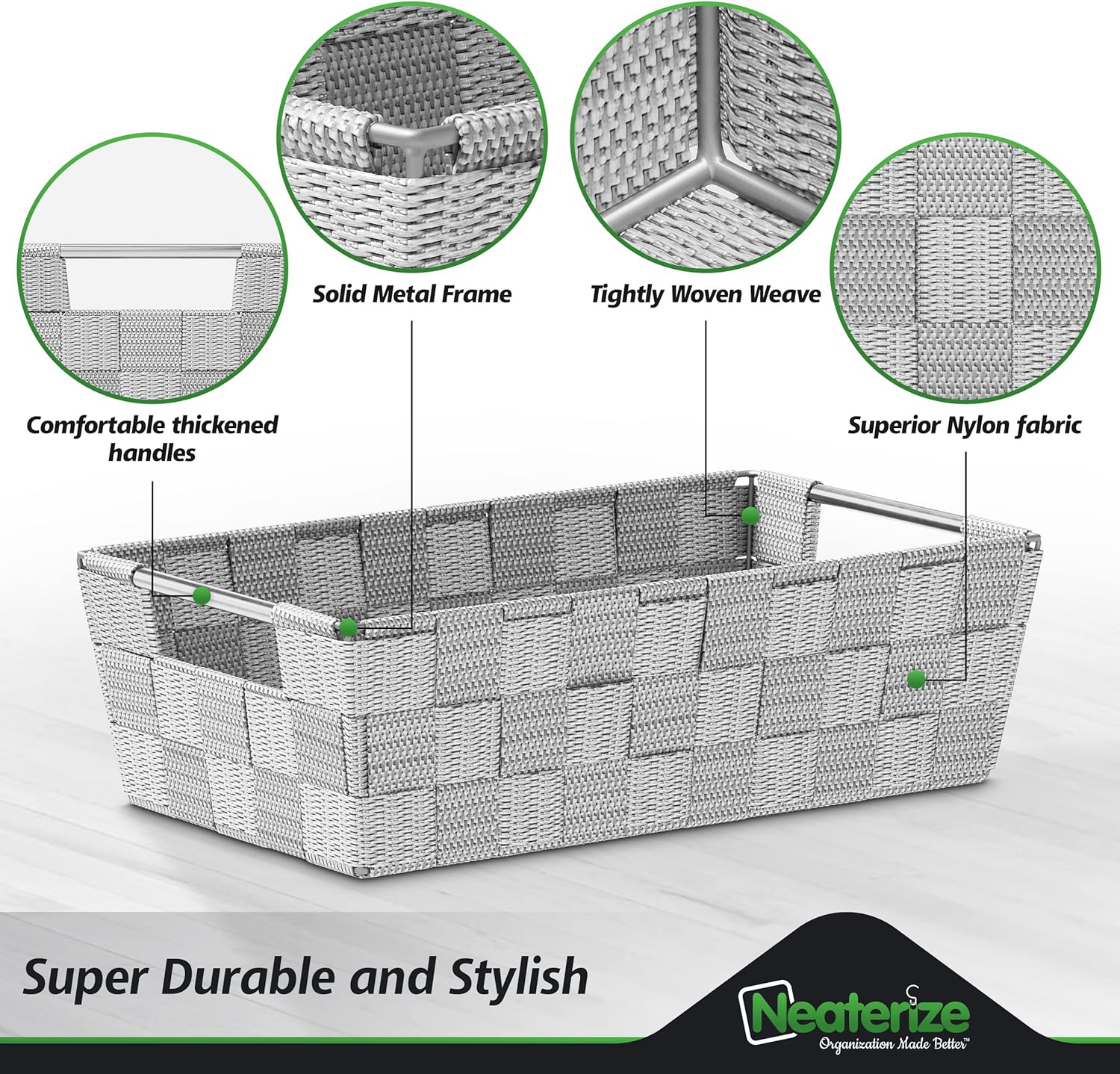 NEATERIZE 9-Piece Grey Storage Baskets Set