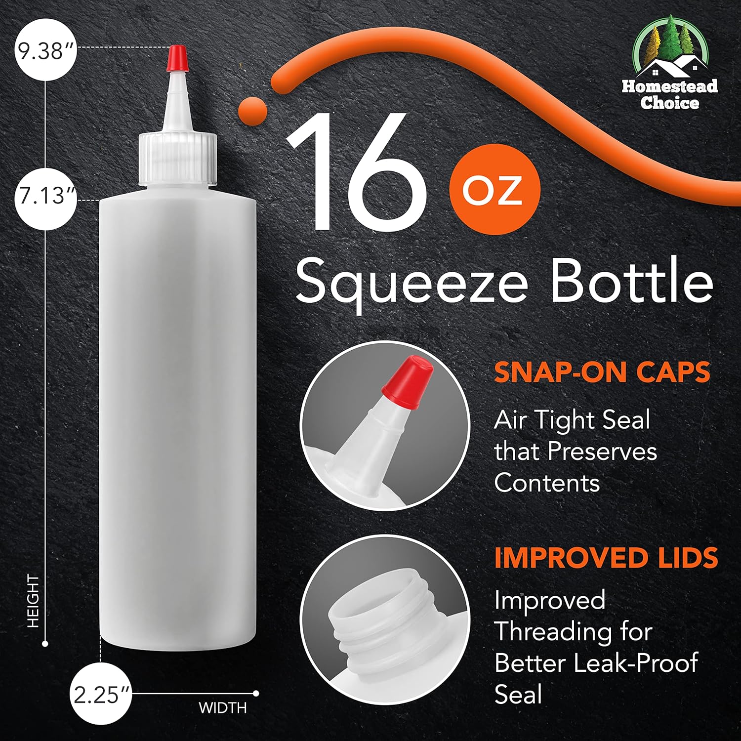 Homestead Choice 7 Pack Condiment Squeeze Bottles 16oz BPA Free