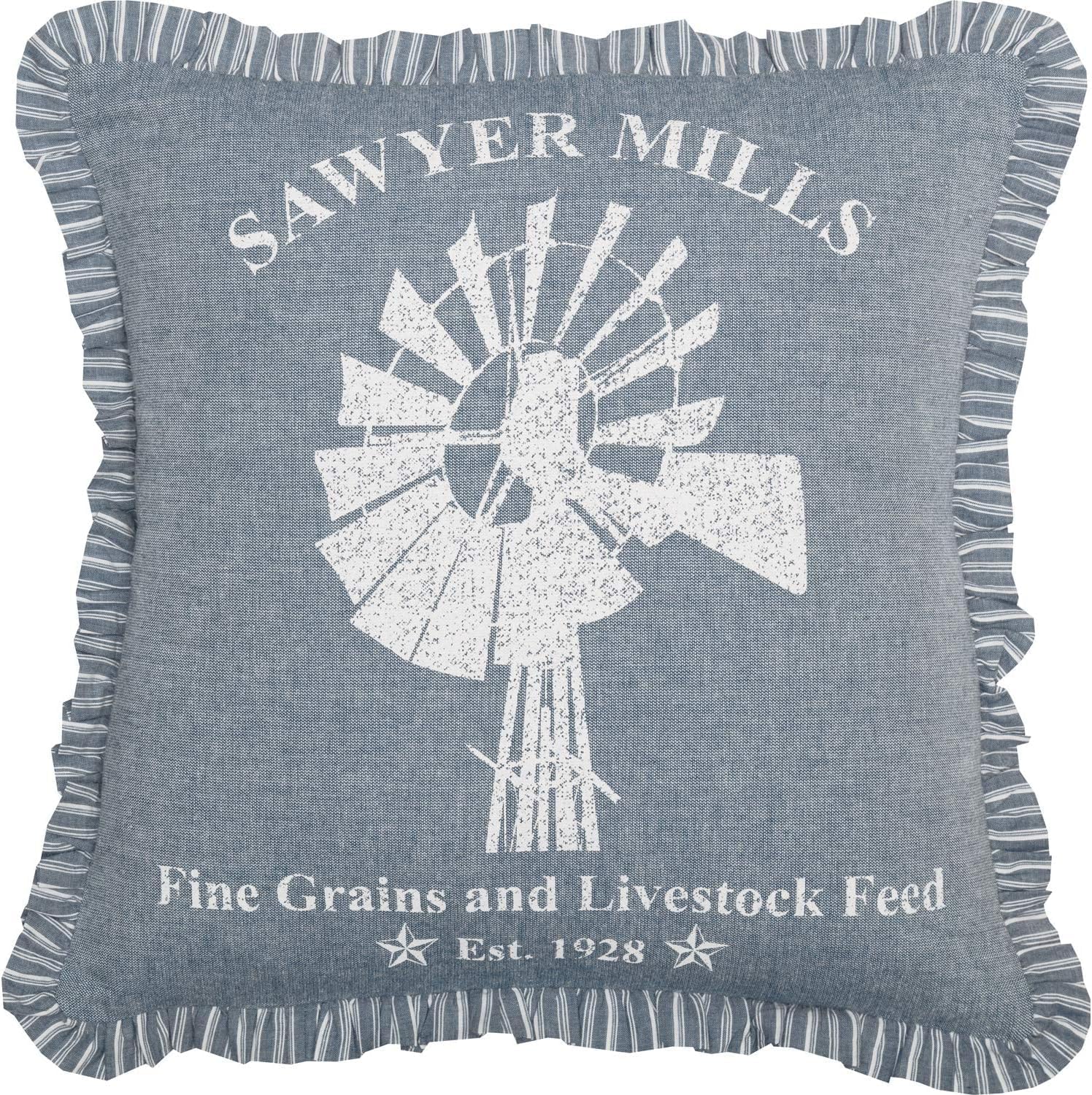 VHC Brands Sawyer Mill Windmill Blue Chambray Square Pillow 18x18