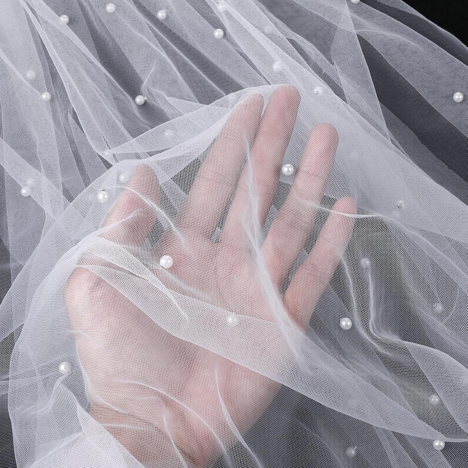 White Pearl Tulle Wedding Table Runner 118x28 Inches