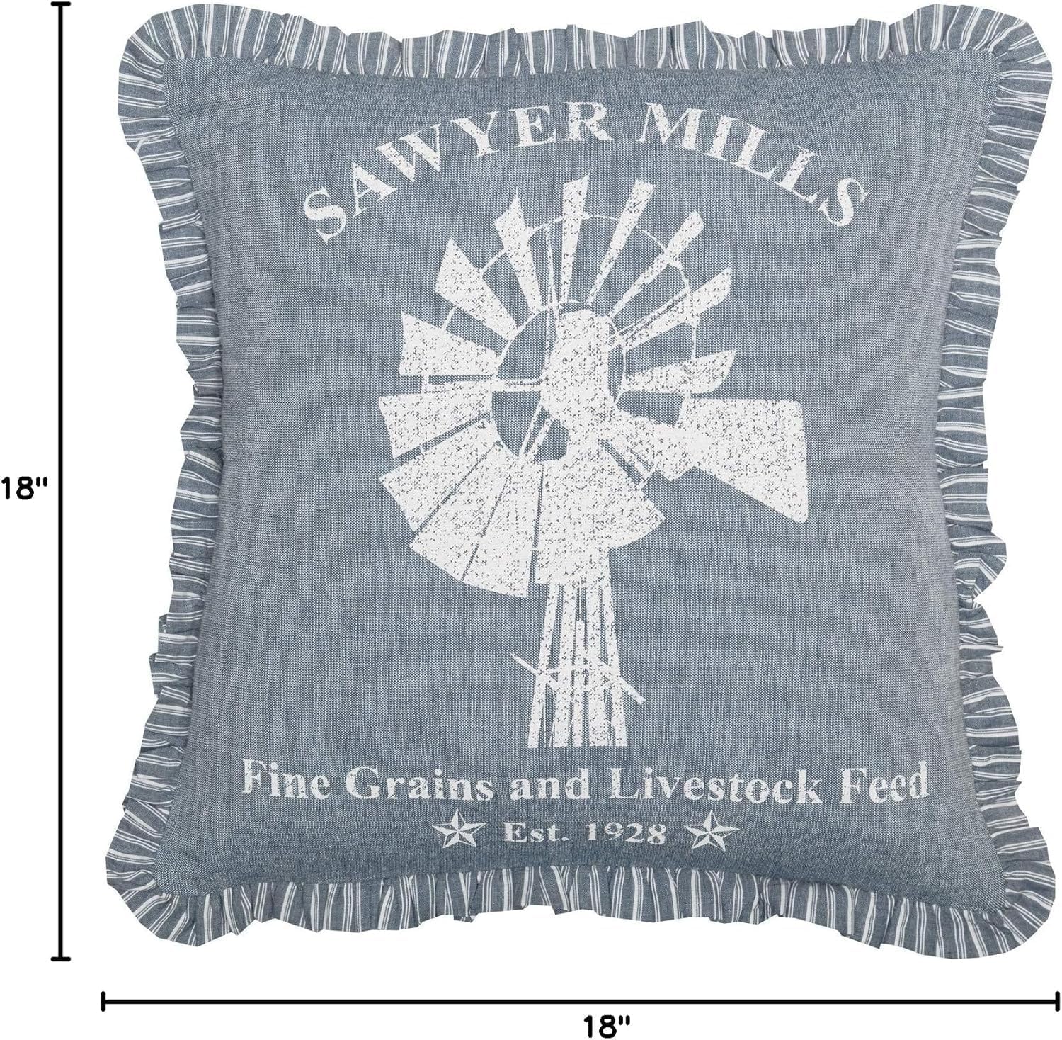 VHC Brands Sawyer Mill Windmill Blue Chambray Square Pillow 18x18