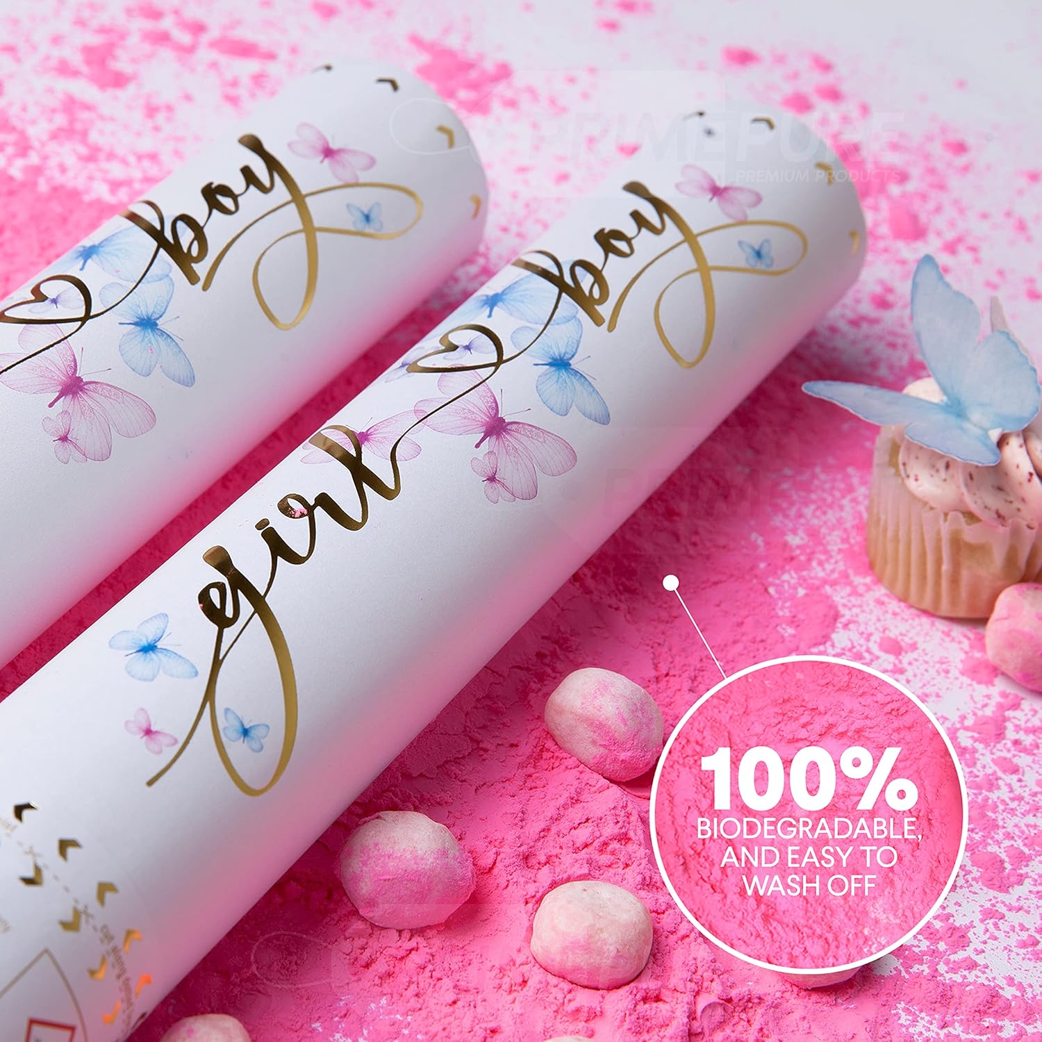 PrimePure Pink Gender Reveal Confetti Cannon 2 Pack