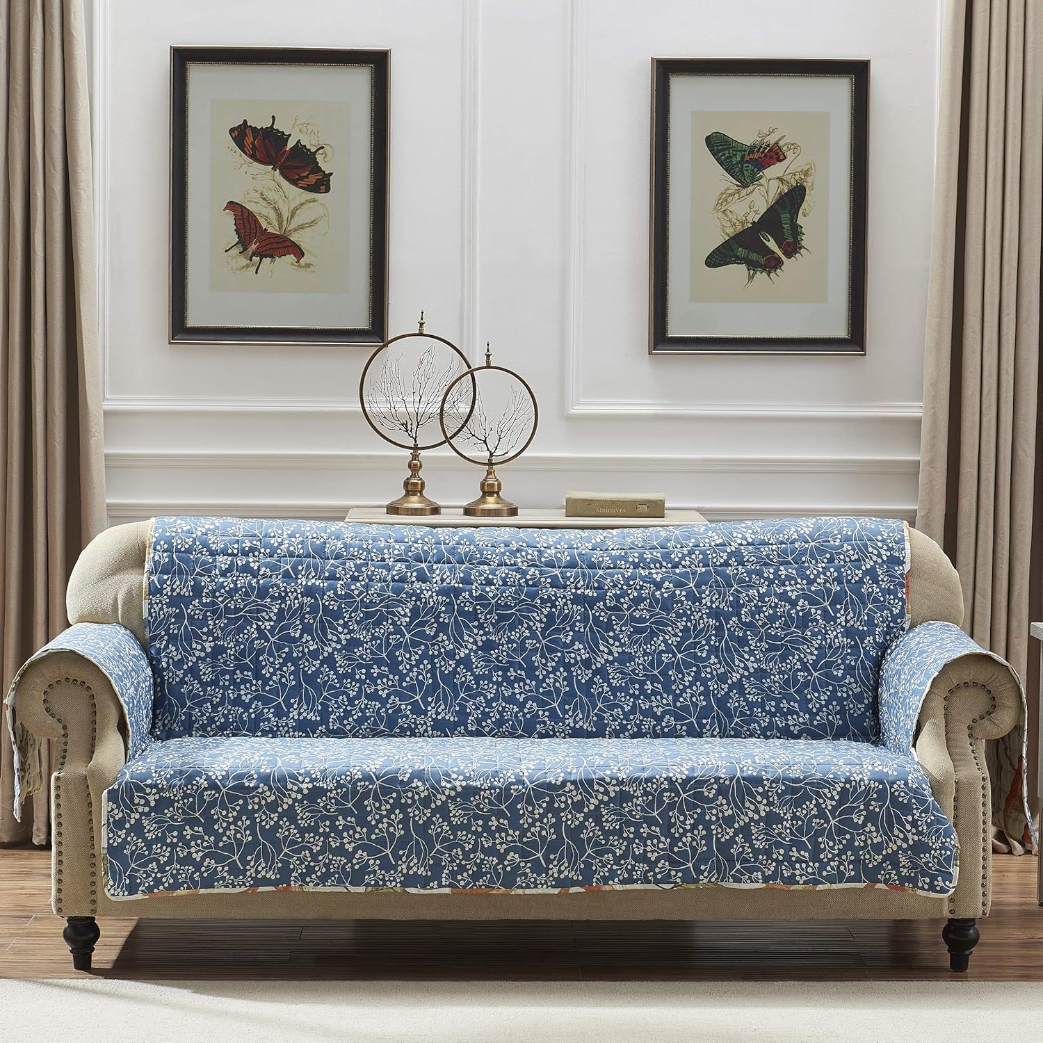 Greenland Home Willow Reversible Slipcover for Sofa Furniture Protector Natural