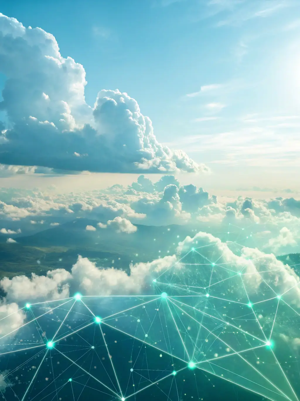 An image depicting a cloud computing environment with green elements and nature integration, symbolizing CARBONIS's eco-conscious cloud technologies.
